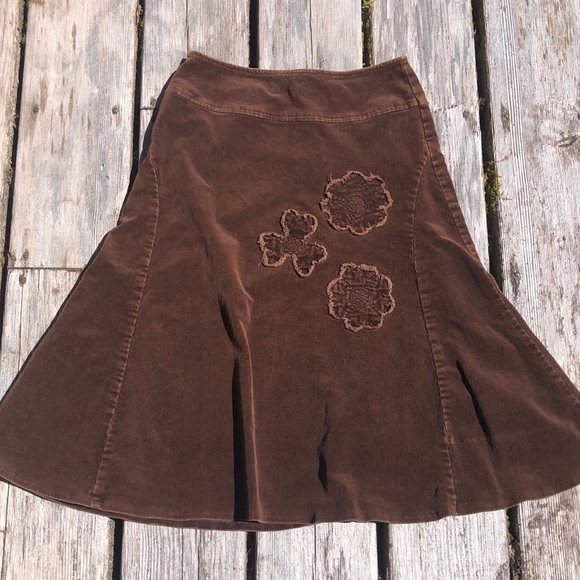 Vintage chocolate corduroy floral appliqué skirt - Picture 1 of 9